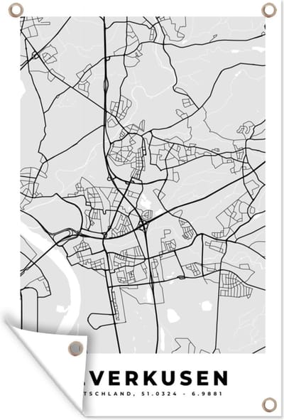 Muurdecoratie Kaart - Leverkusen - Duitsland - Stadskaart - Plattegrond - 120x180 cm - Tuinposter - Tuindoek