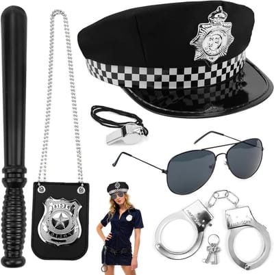 Set van 6 Politie Kostuums voor Verkleedpartijen - Politiehats, Handboeien en Accessoires voor Mannen en Vrouwen - Perfect voor Halloween en Carnavalsfeesten