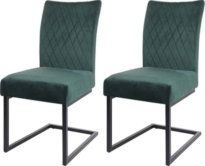 Set van 2 sledestoelen MCW-L15, bezoekersstoel conferentiestoel, fluweel gepoedercoat staal ~ groen