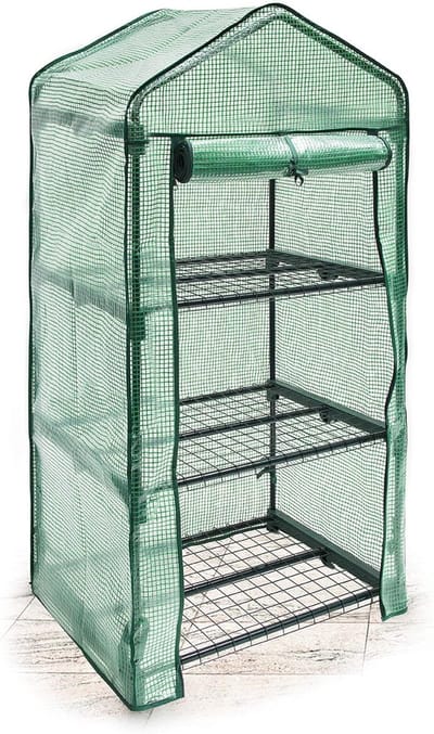 Famanu – Foliekas met 3 rekken voor de tuin of het terras, afmetingen 70 x 50 cm, kweekkas, groen