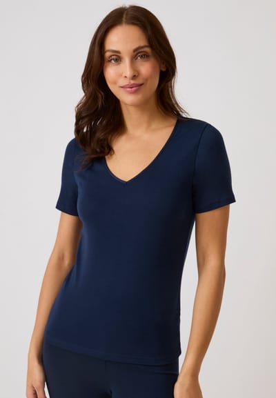 Damart - Thermolactyl Sensitive T-shirt, korte mouw, V-hals - Dames - Blauw - 34-36 (XS)