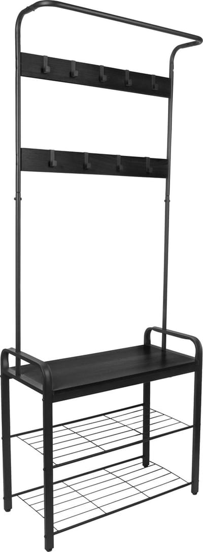 ERRO Kapstok met Schoenenrek - Garderoberek - 9 haken - 72x34x183cm - zwart