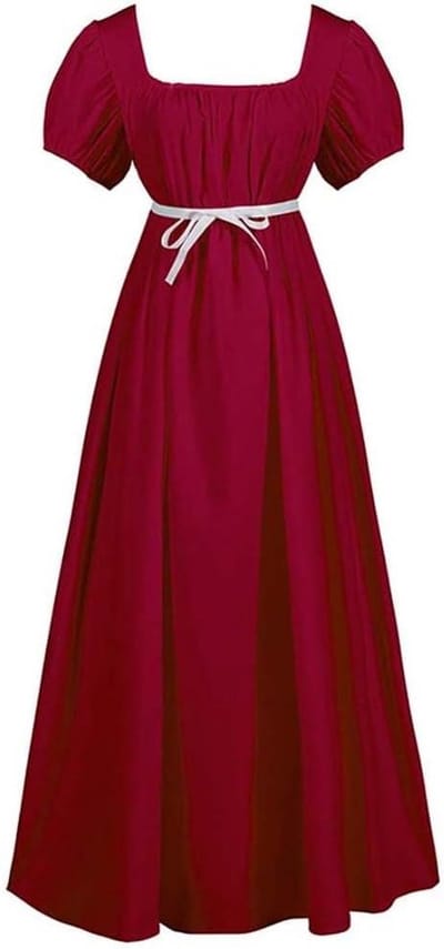Allecto Plus - Dames Middeleeuwse Regency Jurk met Ruches en Pofmouwen - Midi Lengte - A-lijn - Halloween Kostuum
