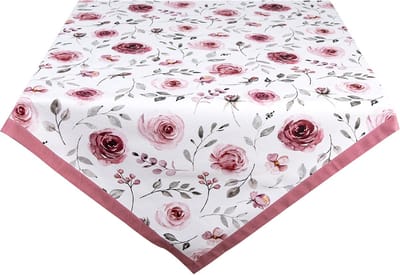 Clayre & Eef Tafelkleed 130x180 cm Wit Roze Katoen Rechthoek Rozen Tafellaken