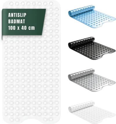 KAD® Badmat Antislip voor in Bad - Ideaal voor Badkuipen voor Ouderen en Kinderen - Douchemat Antislip voor Douche - Badmat Antislip - Wit - 100cm x 40cm x 3cm