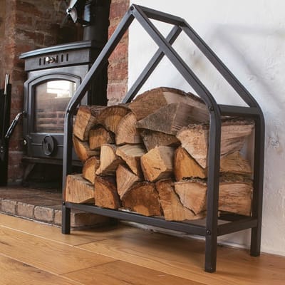 Haardhout Opslaghuis - Houtrek Kachel - Haardhout Opslaan - Hedendaags Design - 56 x 22 x 65 cm - Zwart