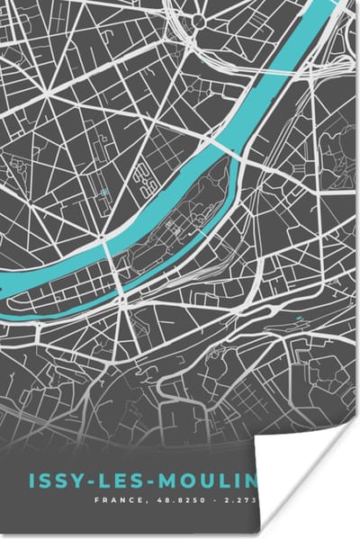 Poster Issy-les-Mouineaux - Frankrijk - Stadskaart - Plattegrond - Kaart - 120x180 cm XXL