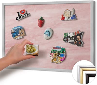 Wallfluent - Roze Magneetbord met Ontwerpen - 60 cm x 40 cm - Magneetbord met Zilveren Frame - Pastelkleurige rotstextuur - Magnetisch Wandbord - Memobord Magnetisch - Magnetisch Bord Kindvriendelijk