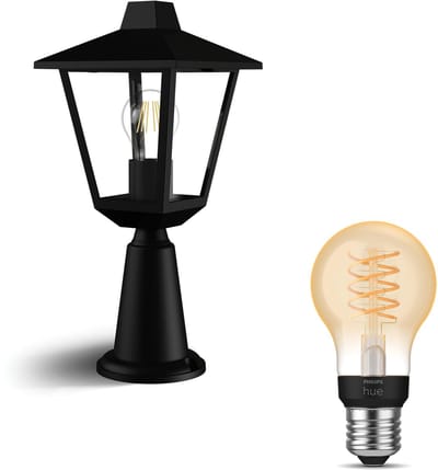 Philips Hue Kinno Sokkel voor Buiten (Zwart) - Buitenlamp - E27 - Warmwit Licht - Hue White Filament