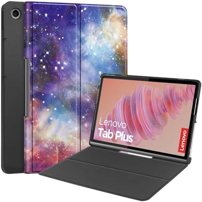 Coverup Tablethoes geschikt voor Lenovo Tab Plus Hoesje - Tri-Fold Book Case met Wake/Sleep - Galaxy