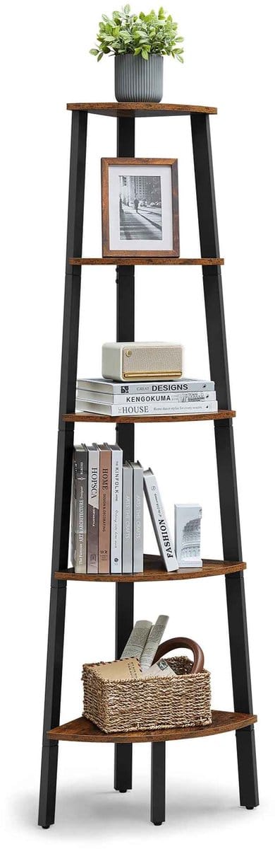CORE Boekenplank - Hoekboekenkast - Industrieel ontwerp - 5 planken - Aflopend trappen design - 52x37.5x159cm - Bruin en zwart