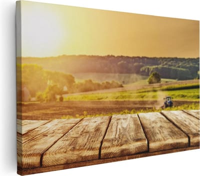Artaza Canvas Schilderij Landschap - 60x40 cm - Wanddecoratie Zonsondergang - Muurdecoratie Platteland - Schilderijen Op Canvas Natuur