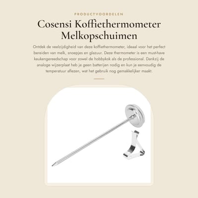 Dailygoods - Koffiethermometer - Melkopschuimen - Nauwkeurige temperatuurmeting - Roestvrij staal - Keukengereedschap - Voor het maken van snoep en gl...