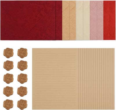 Vintage A5 Briefpapier Set met 10 Enveloppen en 10 Wasstempels voor Trouwen, Uitnodigingen en Liefdesbrieven - 20 Vellen 16.2 x 11 cm