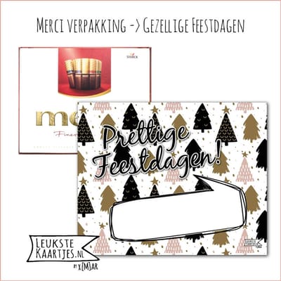 KaartKadootje Merci -> Feestdagen - No:04 (Merci Chocolade - Kerst - Prettige Feestdagen - Goudkleurige/zwarte Kerstbomen met schrijfruimte) - LeuksteKaartjes.nl by xMar