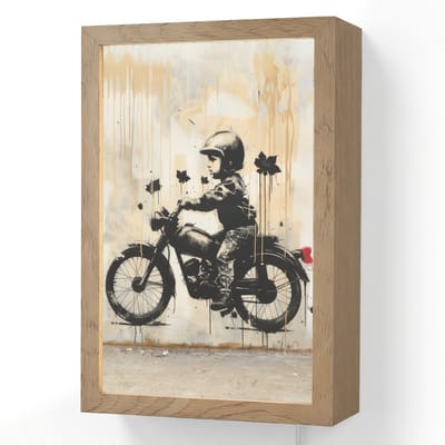 Wandlamp 20x30 cm - Oplaadbaar - Street art - Motor - Jongen - Graffiti - Banksy Style - Wandlampen binnen woonkamer - Slaapkamer lamp met kabel - Decoratieve nachtlamp - Vloerlamp snoer