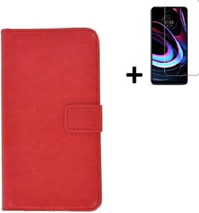 MoDo hoesje Geschikt voor Motorola Moto E32/ E32s - Kunstleer Book Case - Rood hoesje met screenprotector