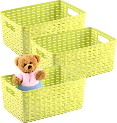Plasticforte Opbergmand - 3x - Kastmand - rotan kunststof - limegroen - 6 Liter - 19 x 29 x 13 cm