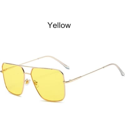 Vintage Oversized Zonnebril Mannen Veelhoekig Montuur Klassiek Vierkant Metalen Bril Mode Nieuwe Dames Zonnebrillen Uv400 Yellow beige