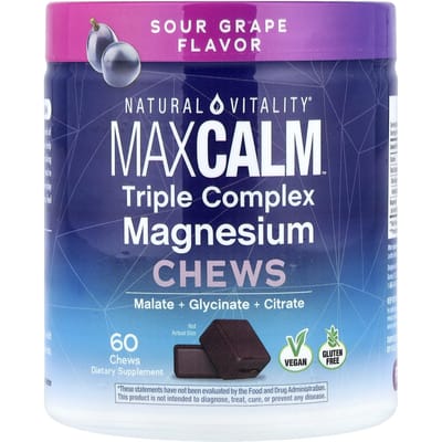 Natural Vitality, MaxCalm®, Drievoudig Complex Magnesium Kauwtabletten, Zure Druiven Smaak, 60 Kauwtabletten (150 mg per kauwtablet)