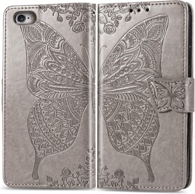Bookcase geschikt voor Apple iPhone 6 / 6s - Grijs - Vlinder - Portemonnee Hoesje