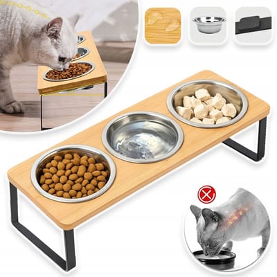 Verhoogde Kattenbak - 15° Gekantelde Kattenbak Standaard Met 3 Roestvrijstalen Voerbakken Voor Binnenkatten En Katten Met Opgroeiende Huisdieren Kommen Voor Voedsel En Water