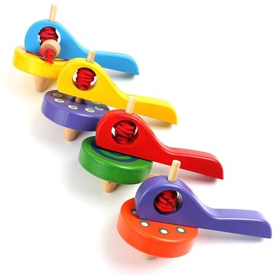 1/4pcs Cordon de Tirage à Poignée Dessin Animé Gyro en Bois Multicolore Haute Vitesse Jouet de Sport Aléatoire P540 Cadeau pour Enfants red
