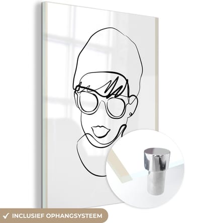 MuchoWow® Glasschilderij 120x160 cm - Schilderij acrylglas - Vrouwen - Minimalisme - Line art - Foto op glas - Schilderijen