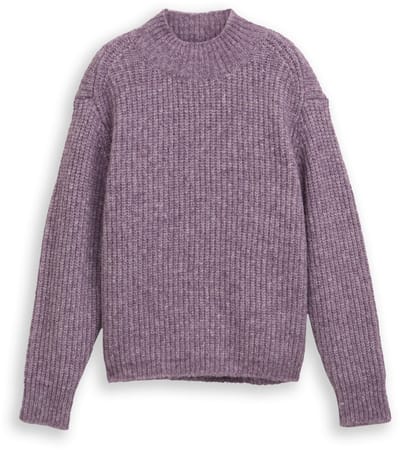 Tom Tailor Denim - Relaxed fit gebreide trui met opstaande kraag - Maat S - dark lavender melange