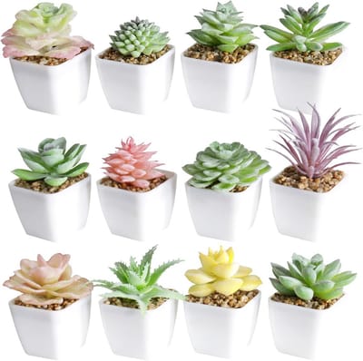 SnelShoppen - Tiita Kunstmatige Faux Vetplanten in Potten - 12 Mini Nepplanten Keramische Decoratie voor Thuis, Kantoor, Badkamer, Slaapkamer, Binnen