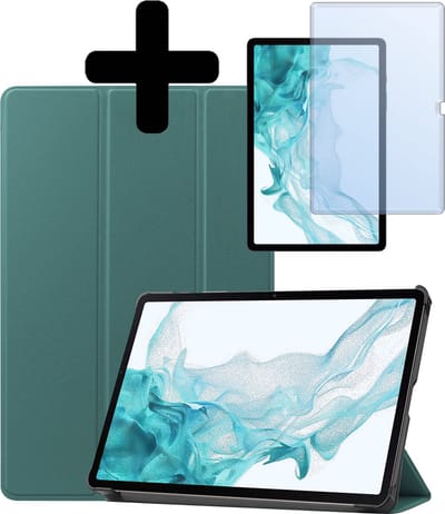 Hoes - Geschikt voor Samsung Galaxy Tab S10 Plus - Met Screenprotector - Trifold Bookcase - Hard Cover Case - Met Uitsparing Geschikt voor S Pen - Hardcover Book - Tablet Hoesje - Donkergroen