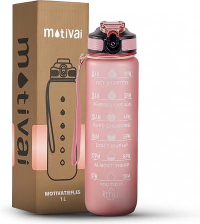Motivai Motivatie Waterfles met Rietje & Tijdmarkering – 1 Liter – Lekvrij & BPA-vrij Drinkfles – Inclusief Extra Afsluitklepje – Rosé