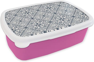 Broodtrommel Roze - Lunchbox - Brooddoos - Patronen - Ruit - Zwart - Wit - 18x12x6 cm - Kinderen - Meisje