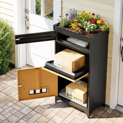 Brievenbus Buiten - Postkast Pakketbox - Post Ontvangen - Afneembare Pothouder - 107.7 cm Hoog - Zwart