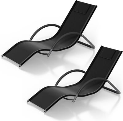 Ligbedden Set van 2 - Verstelbare Rugleuning - Inclusief Hoofdkussen - Weerbestendig & Waterdicht - Voor Tuin, Balkon & Zwembad - Zwart
