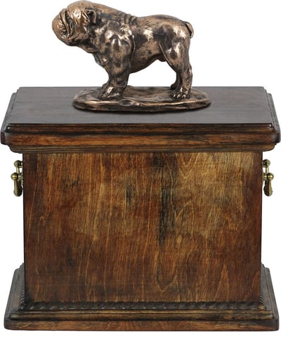 Bulldog urn met beeldje - elegante klassieke urn voor hondenas.