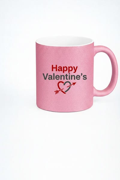 Valentijn Mok Roze Glitter 'Happy Valentine's' - Romantisch Cadeau met Liefdeshart & Pijl
