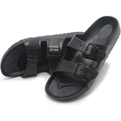 Litfun Dames Zomer Slippers Buiten Antislip Strandsandalen Met Dubbele Gesp Binnen Casual Platte Huispantoffels 36 black
