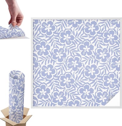 Tulup Raamfolie Anti inkijk - Hibiscusbloemen Anti inkijk Raamfolie - 100x100 cm - Blauw Raamfolie Tegen inkijk - Zelfklevende Anti inkijk Folie Glas in Lood - Voor de slaapkamer, badkamer en woonkamer. - Zonwerende Raamfolie Glas in Lood