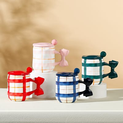 Meisjeskoppel Ins Stijl met Deksel Lepel Keramische Beker voor Thuisgebruik Set van Kantoormok Hoge Waarde Waterbeker voor Studenten 450ML white