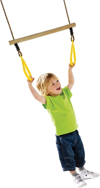 Houten Trapeze - Gym Ring Set - Buiten Spelen - Duurzaam Hardhout - 58x21 cm - Geel