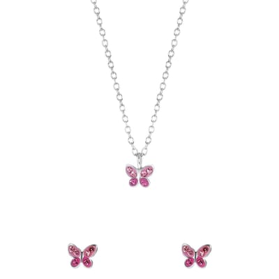 Lucardi - Kinder Zilveren kinderset vlinder met kristal - Cadeau Set - 925 Zilver - Zilverkleurig