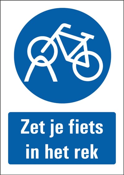 Fiets in rek plaatsen bord - kunststof 148 x 210 mm