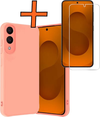 Hoes - Met Screenprotector - Geschikt voor Samsung Galaxy S25 Edge - Sterk & Shockproof - Back Cover - Siliconen Case - Telefoon Hoes - Lichtroze