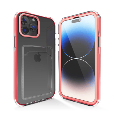 Transparant hoesje geschikt voor iPhone 11 Pro hoesje - Roze / Pink hoesje met pashouder hoesje bumper - Doorzichtig case hoesje met shockproof bumpers