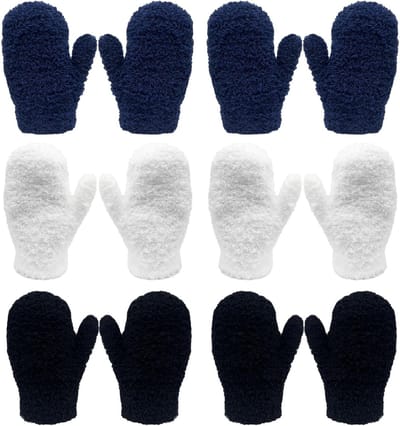 Warm Gebreide Winterwanten voor Baby's en Peuters - 6 Paar Coral Fleece Handschoenen voor Kinderen van 1-4 Jaar, Perfect voor Koude Dagen en Buitenactiviteiten