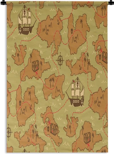 Wandkleed - Wanddoek - Schatkaart - Piraten - Patroon - Kinderen - 60x90 cm - Wandtapijt