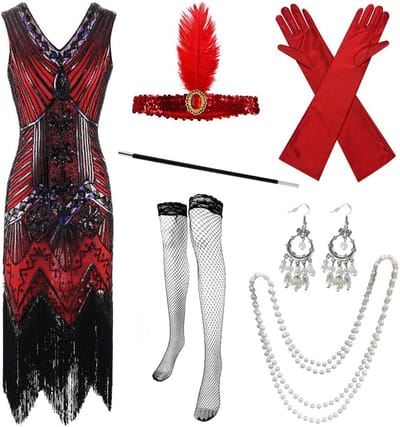 Jaren '20 Cocktailjurk Dames Pailletten en Franjes met Accessoireset