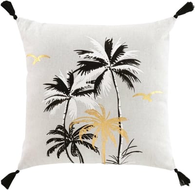 Cushion Palms Beige Zwarte Gouden Kussen 45 x 45 cm met Kwastjes en Rits Inclusief Vulling voor Bank en Decoratie