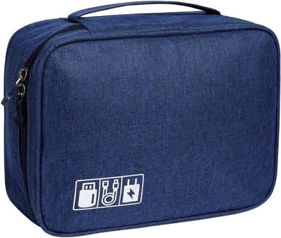 Draagbare Kabel Organizer voor Elektronica, Ruime Reisaccessoire voor Opladers, Harddisks en Gamekaarten, Geschikt voor iPad en Powerbank, Navy Blauw
